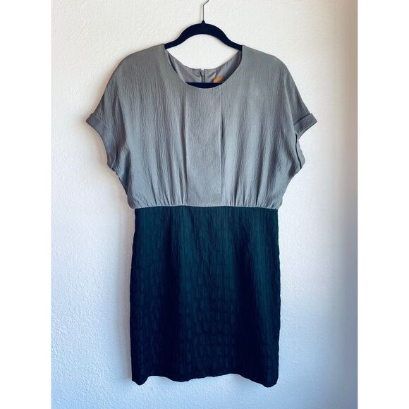 Ali Ro Black & Gray Silk Paneled Colorblock Dolman Sleeve Knee Length Dress 10 - Picture 2 of 9